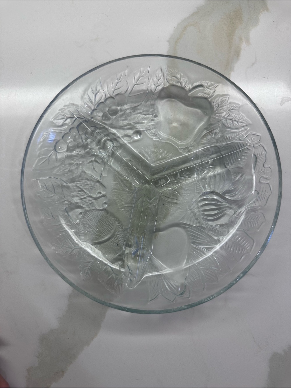 Clear Glass Divided Serving Platter - Elegant Fruit Motif